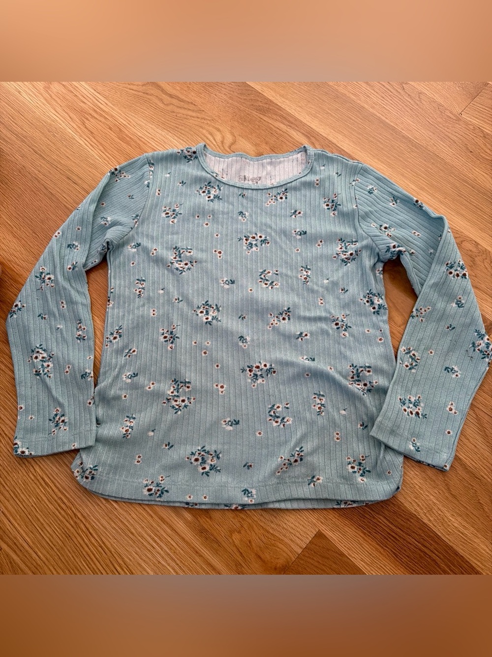 Sleep On It Girls' Floral Ribbed Long-Sleeve Top - Light Blue